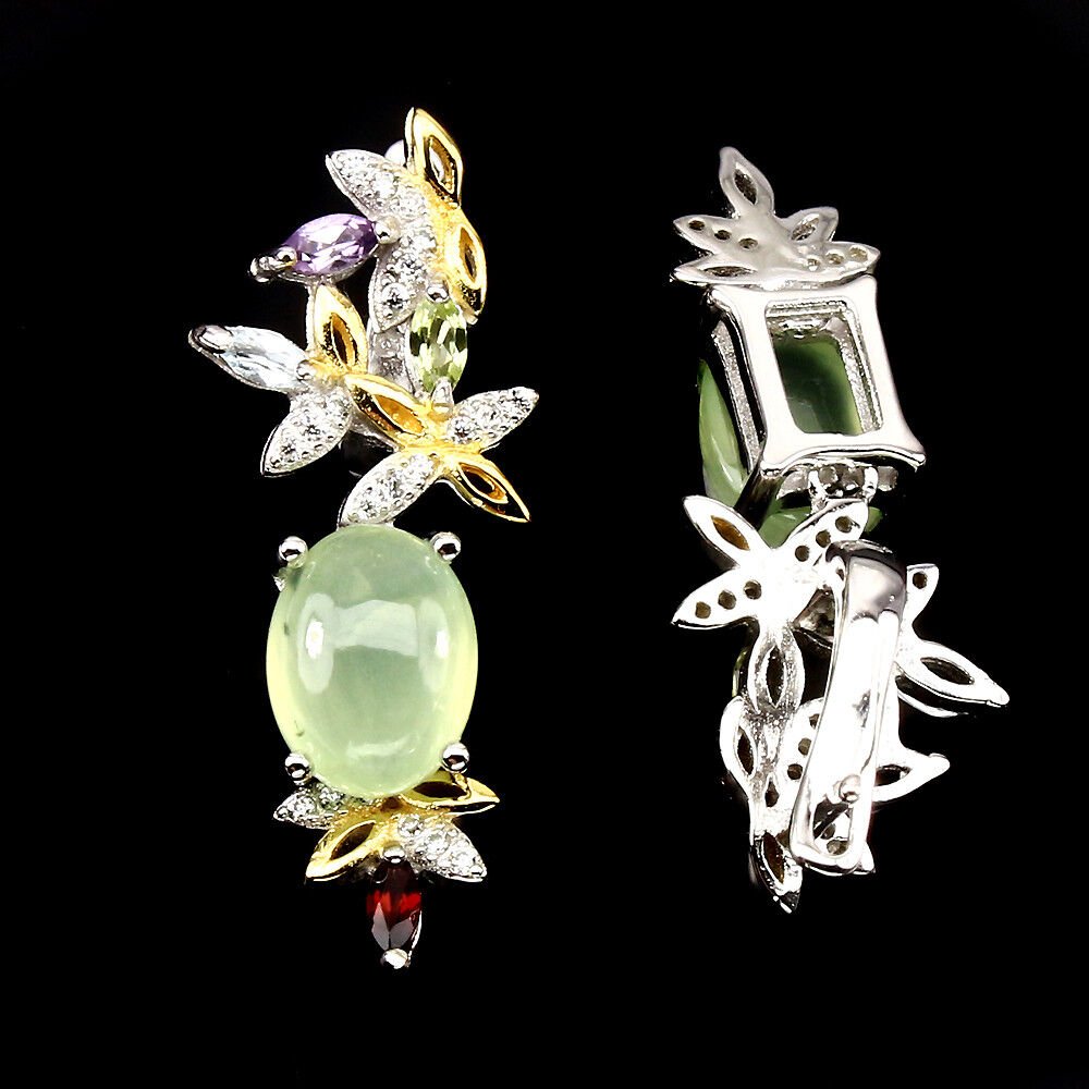 Ohrringe Prehnit Granat Amethyst Blautopas Peridot 925 Silber 585 bicolor verg. Silber - INARA