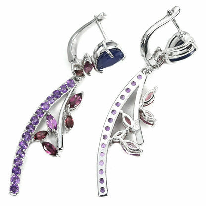 Ohrringe Saphir blau Rhodolit Amethyst 925 Silber 585 Weißgold vergoldet Silber - INARA