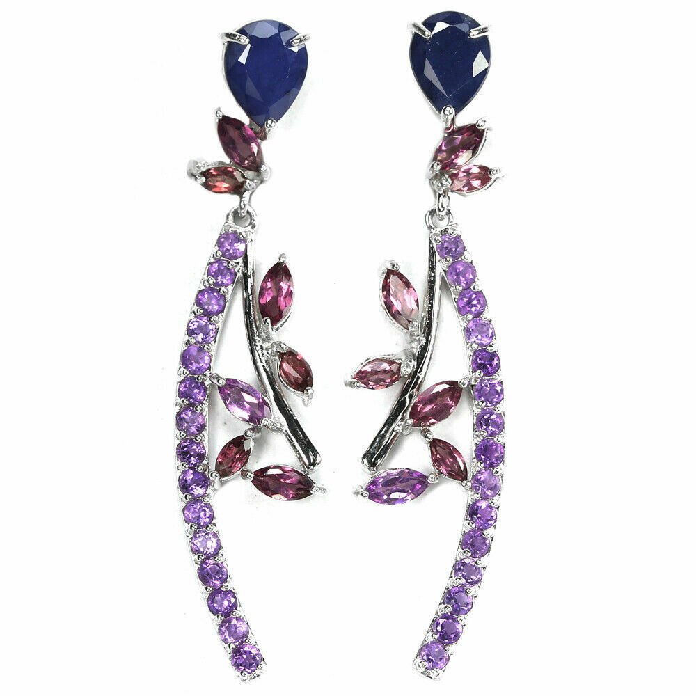 Ohrringe Saphir blau Rhodolit Amethyst 925 Silber 585 Weißgold vergoldet Silber - INARA