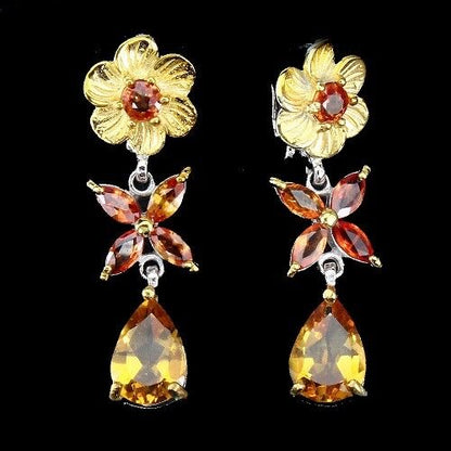 Ohrringe Saphir orange Citrin 925 Silber 585 bicolor vergoldet Silber - INARA