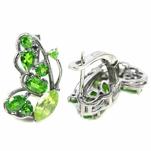 Ohrringe Schmetterling Chromdiopsid Peridot 925 Silber Black Rhodium Silber - INARA