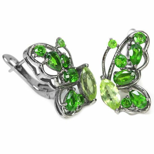 Ohrringe Schmetterling Chromdiopsid Peridot 925 Silber Black Rhodium Silber - INARA