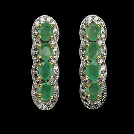 Ohrringe Smaragd 925 Silber 585 bicolor vergoldet Silber - INARA