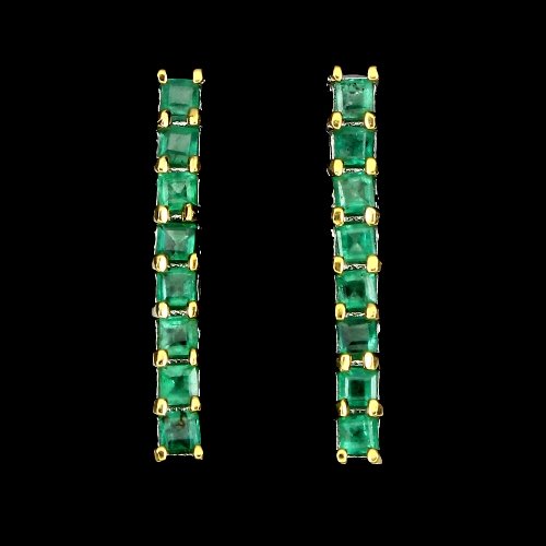 Ohrringe Smaragd Kolumbien Quadratschliff 925 Silber 585 bicolor vergoldet Silber - INARA