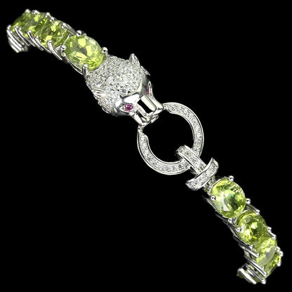 Peridot Rhodolit Raubkatze Armband Silber - INARA