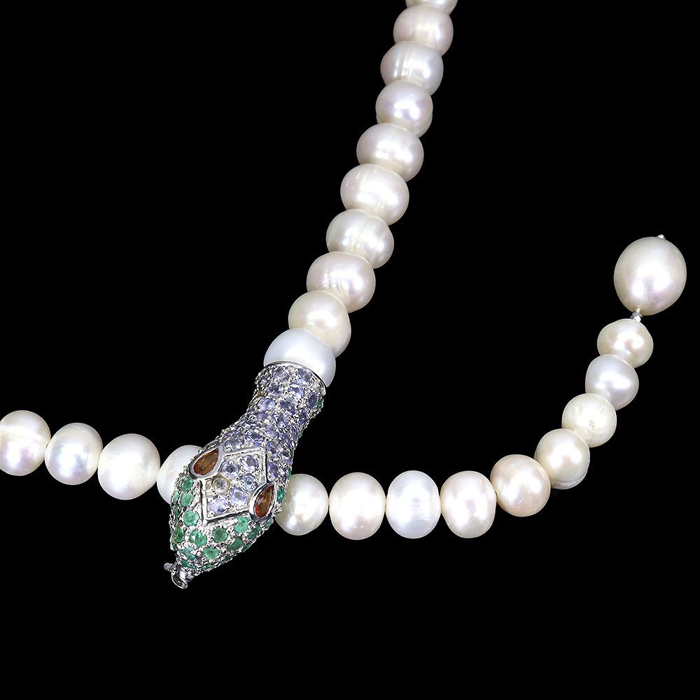 Perle Tansanit Saphir Smaragd Schlange Collier Silber - INARA