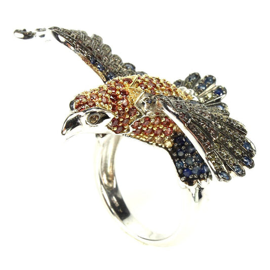 Ring Adler Saphir Diamantschliff 925 Silber bicolor vergoldet Gr. 54 Silber - INARA