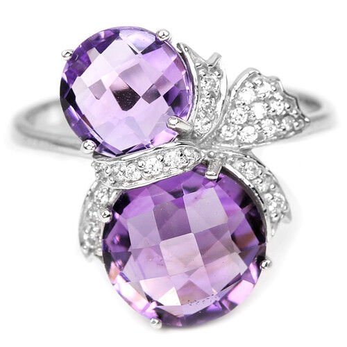 Ring Amethyst Schachbrettschliff 925 Silber 585 Weißgold vergoldet Gr. 58 Silber - INARA