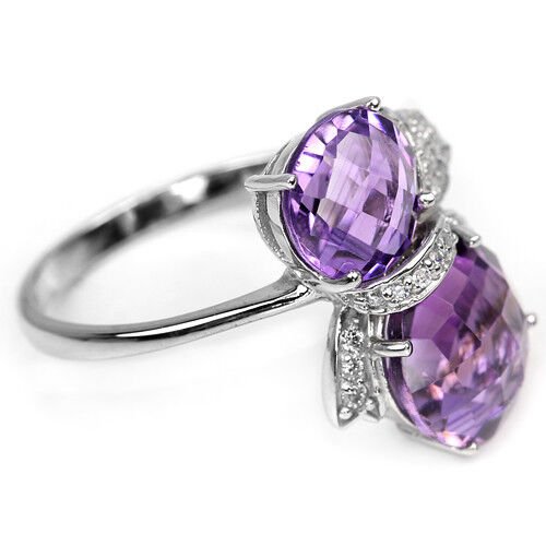 Ring Amethyst Schachbrettschliff 925 Silber 585 Weißgold vergoldet Gr. 58 Silber - INARA