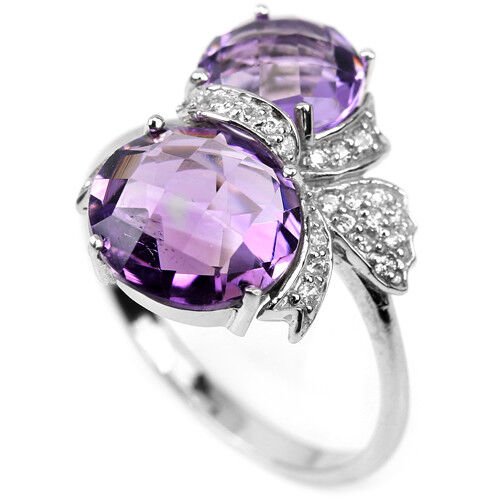 Ring Amethyst Schachbrettschliff 925 Silber 585 Weißgold vergoldet Gr. 58 Silber - INARA