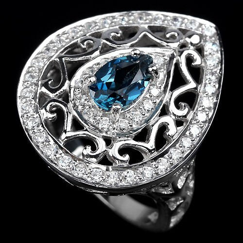 Ring Blautopas London Blue 925 Silber 585 Weißgold vergoldet Gr. 56 Silber - INARA