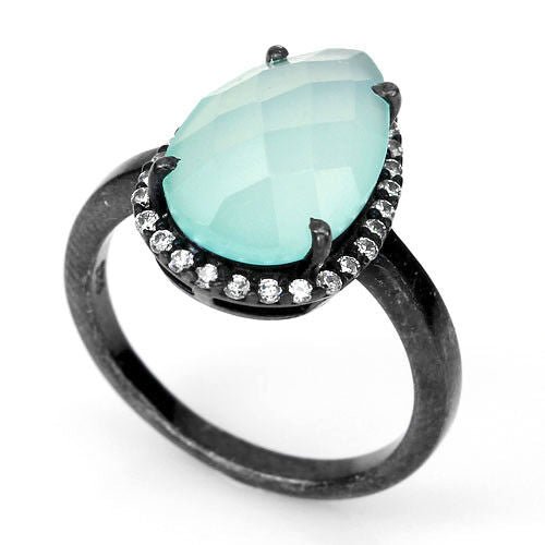 Ring Chalzedon Schachbrettschliff 925 Silber Black Rhodium Gr. 54 Silber - INARA