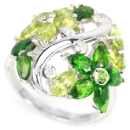 Ring Chromdiopsid Peridot 925 Silber 585 Weißgold vergoldet Gr. 55 Silber - INARA