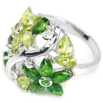 Ring Chromdiopsid Peridot 925 Silber 585 Weißgold vergoldet Gr. 55 Silber - INARA