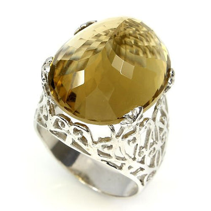 Ring Citrin 20 x 16 mm 925 Silber 585 Weißgold vergoldet Gr. 56 Silber - INARA