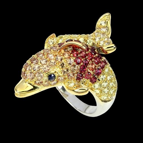 Ring Delfin Saphir Diamantschliff 925 Silber tricolor vergoldet Gr. 57 Silber - INARA