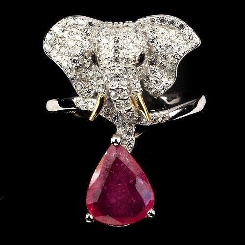 Ring Elefant Rubin Spinell 925 Silber 585 bicolor vergoldet Gr. 54 Silber - INARA