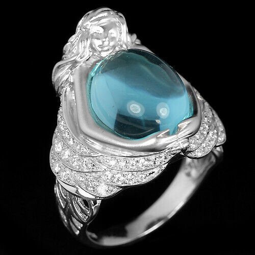 Ring Engel Blautopas Sky Blue 925 Silber 585 Weißgold vergoldet Gr. 57 Silber - INARA