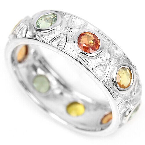 Ring Eternity Saphir gelb orange grün 925 Silber 585 Weißgold vergoldet Gr. 55 Silber - INARA