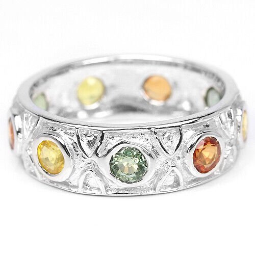 Ring Eternity Saphir gelb orange grün 925 Silber 585 Weißgold vergoldet Gr. 55 Silber - INARA