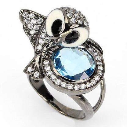 Ring Eule Blautopas London Blue 925 Silber schwarzrhodiniert Gr. 57 Silber - INARA