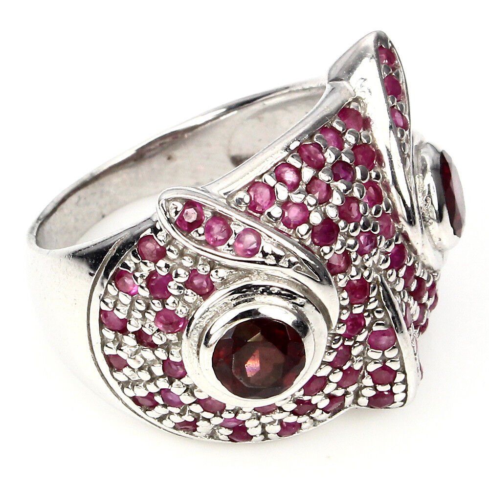 Ring Eule Rubin Rhodolit 925 Silber 585 Weißgold vergoldet Gr. 58 Silber - INARA