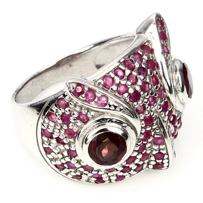 Ring Eule Rubin Rhodolit 925 Silber 585 Weißgold vergoldet Gr. 58 Silber - INARA