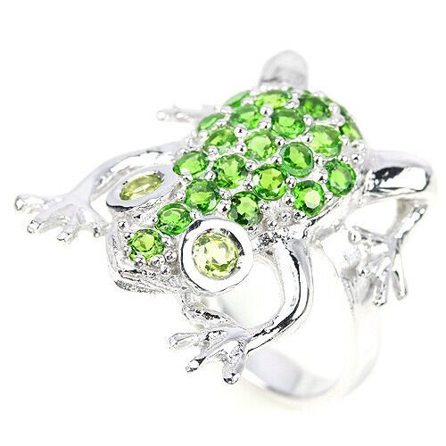 Ring Frosch Chromdiopsid Peridot 925 Silber 585 Weißgold vergoldet Gr. 54 Silber - INARA