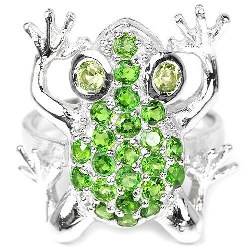 Ring Frosch Chromdiopsid Peridot 925 Silber 585 Weißgold vergoldet Gr. 54 Silber - INARA