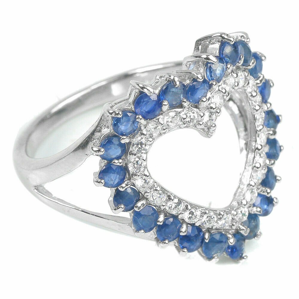 Ring Herz Saphir blau 925 Silber 585 Weißgold vergoldet Gr. 54 Silber - INARA