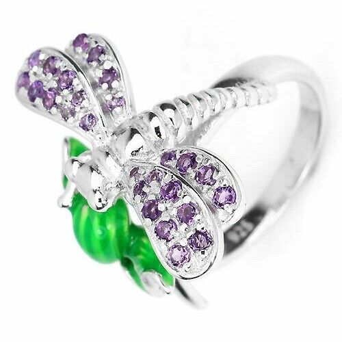 Ring Libelle Amethyst 925 Silber 585 Weißgold vergoldet Gr. 54 Silber - INARA