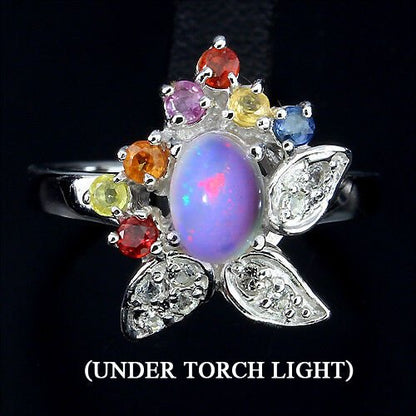 Ring Opal Saphir Weißtopas 925 Silber 585 Weißgold vergoldet Gr. 59 Silber - INARA