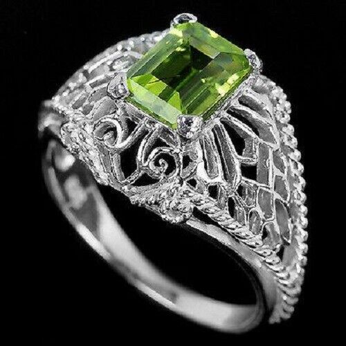 Ring Peridot 925 Silber 585 Weißgold vergoldet Gr. 58 Silber - INARA