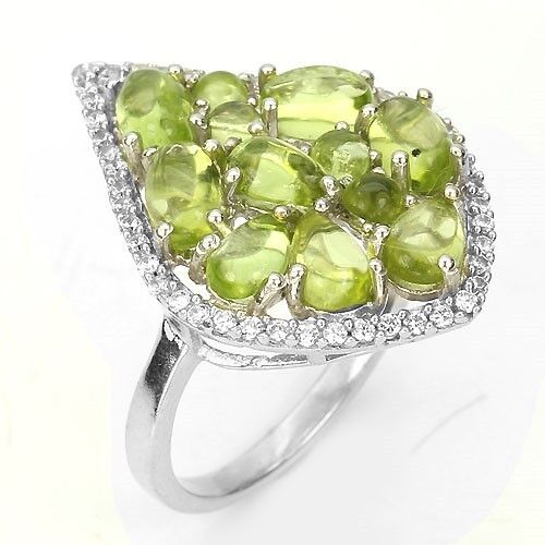 Ring Peridot Cabochon 925 Silber 585 Weißgold vergoldet Gr. 57 Silber - INARA