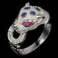 Ring Raubkatze Saphir blau Rubin 925 Silber 585 Weißgold vergoldet Gr. 59 Silber - INARA