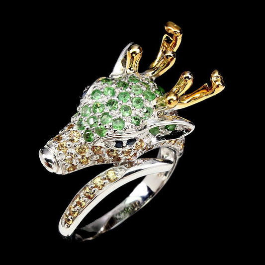 Ring Reh Saphir Diamantschliff 925 Silber bicolor vergoldet Gr. 54 Silber - INARA