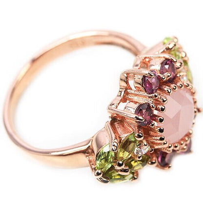 Ring Rosenquarz Rhodolit Peridot 925 Silber 585 Roségold vergoldet Gr. 56 Silber - INARA