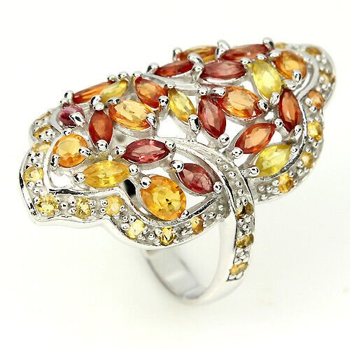 Ring Saphir gelb orange rot 925 Silber 585 Weißgold vergoldet Gr. 55 Silber - INARA