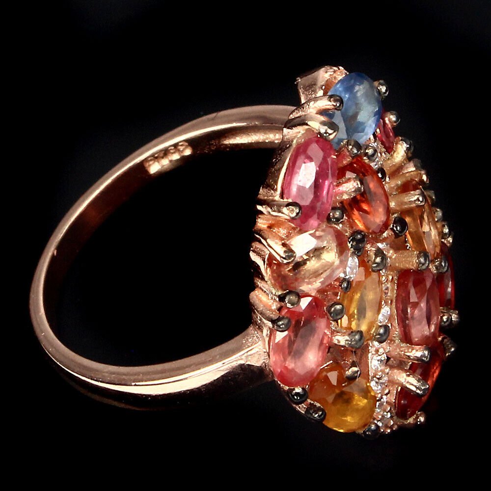 Ring Saphir gelb orange rot blau 925 Silber 585 Roségold Gr. 54 Silber - INARA