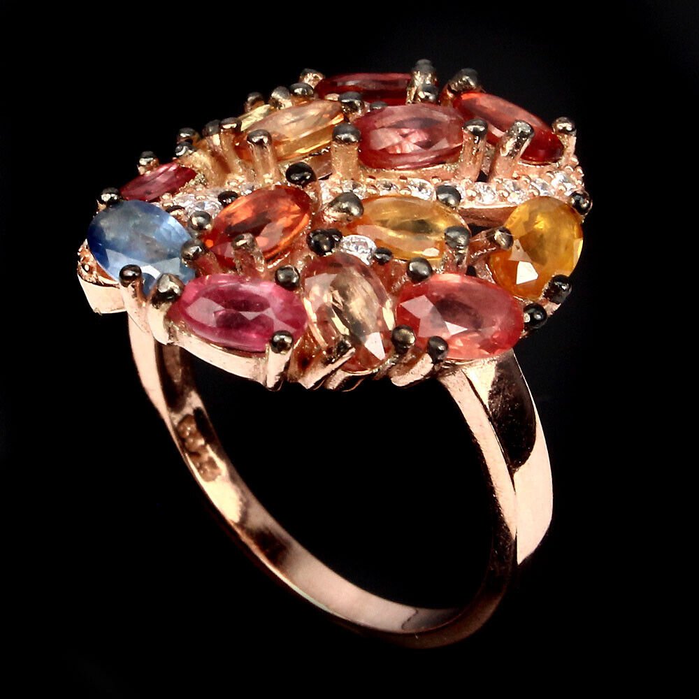 Ring Saphir gelb orange rot blau 925 Silber 585 Roségold Gr. 54 Silber - INARA