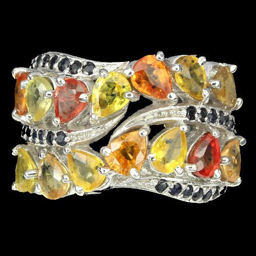 Ring Saphir gelb orange rot blau 925 Silber 585 Weißgold vergoldet Gr. 57 Silber - INARA