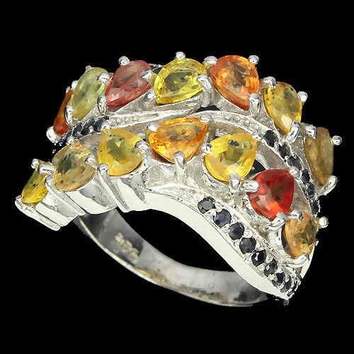 Ring Saphir gelb orange rot blau 925 Silber 585 Weißgold vergoldet Gr. 57 Silber - INARA