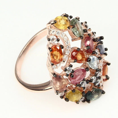 Ring Saphir gelb orange rot grün blau 925 Silber 585 Roségold vergoldet Gr. 57 Silber - INARA