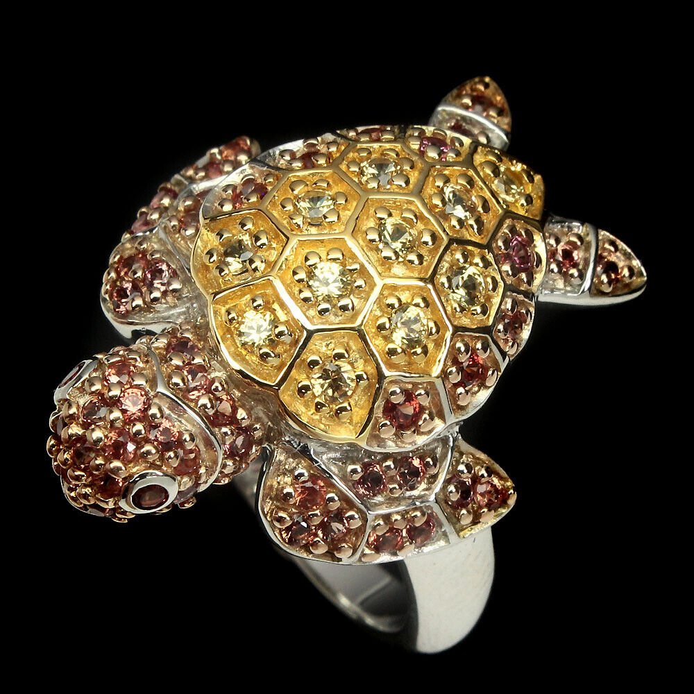 Ring Schildkröte Saphir Diamantschliff 925 Silber tricolor vergoldet Gr. 54 Silber - INARA