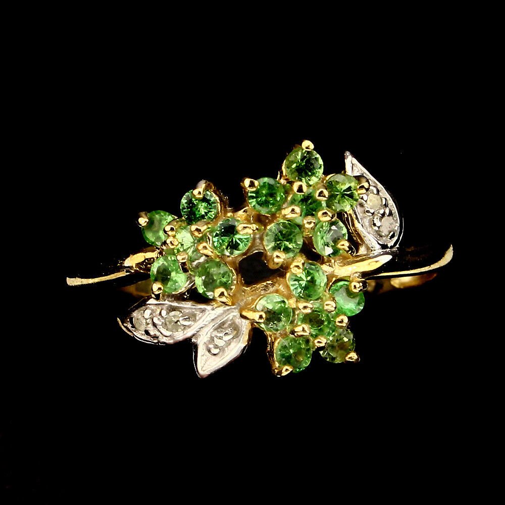 Ring Tsavorit Weißtopas 925 Silber 585 bicolor vergoldet Gr. 54 Silber - INARA