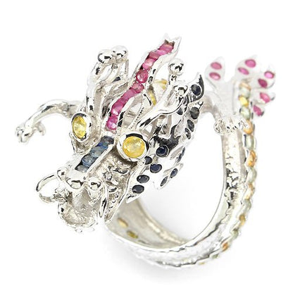 Saphir Rubin Drache Ring Gr. 54 Silber - INARA