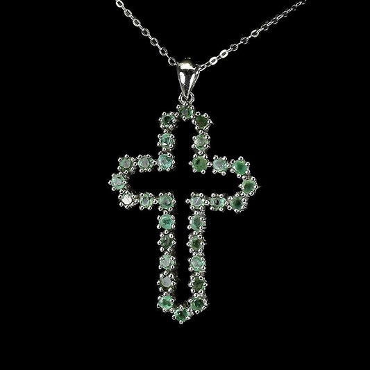 Smaragd Kreuz Anhänger mit Halskette Silber - INARA