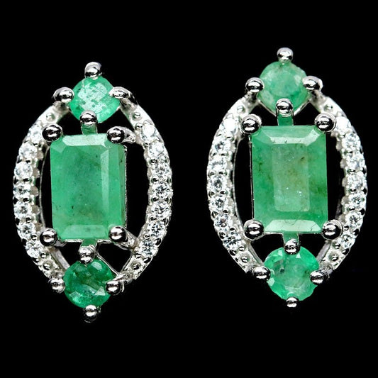 Smaragd Oktagonschliff Ohrringe Silber - INARA