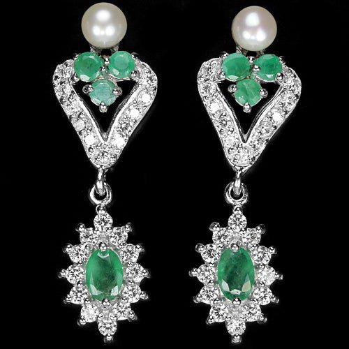 Smaragd Perle Ohrringe Silber - INARA
