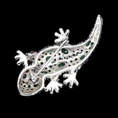 Smaragd Rhodolit Saphir Gecko Brosche Silber - INARA